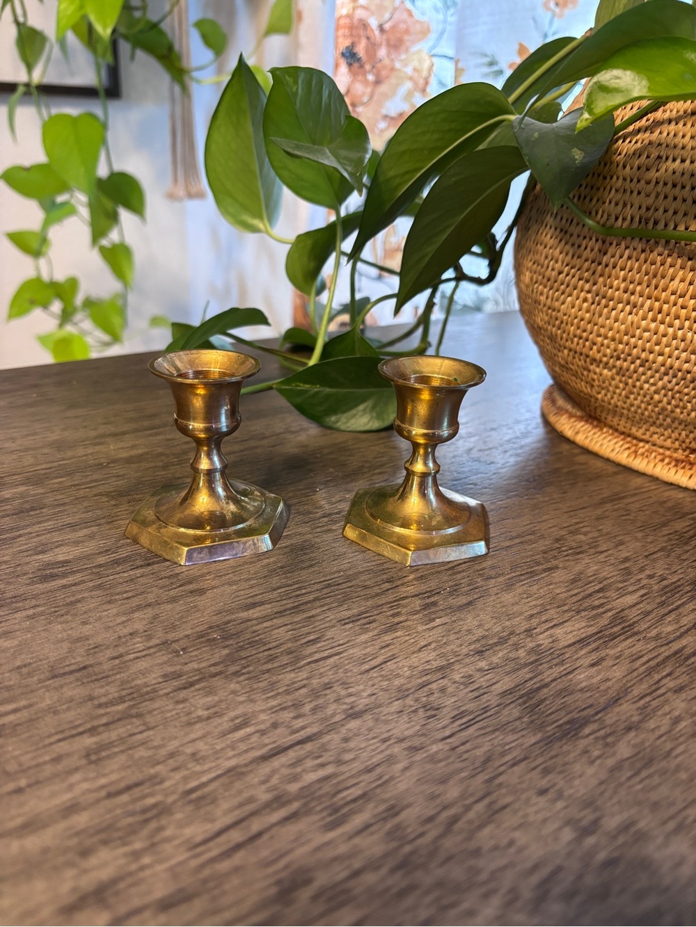 Vintage Brass Mini Candlestick Pair - Gold Finish